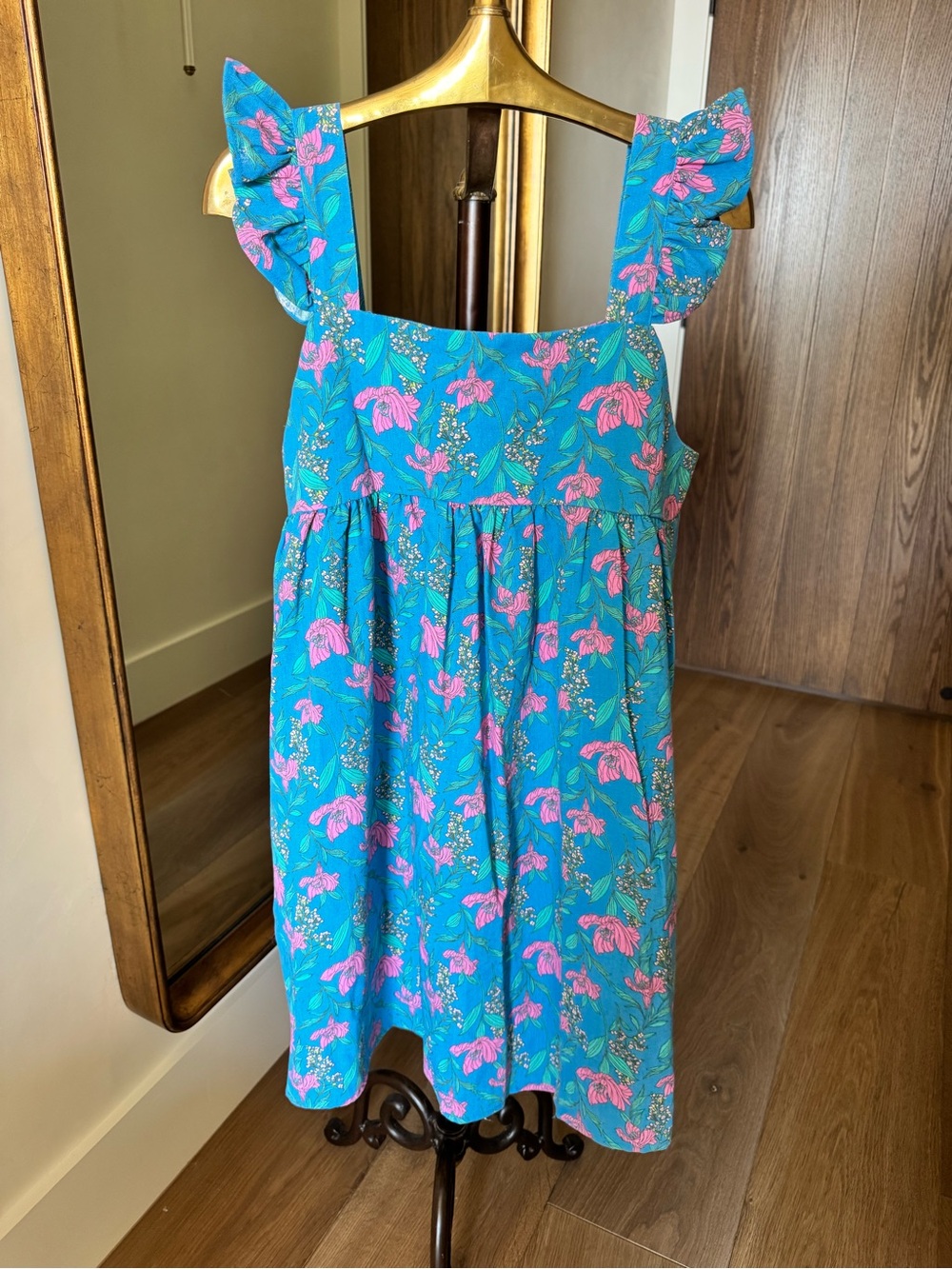 Moon River sundress with ruffle detail- size medium Blue & Pink